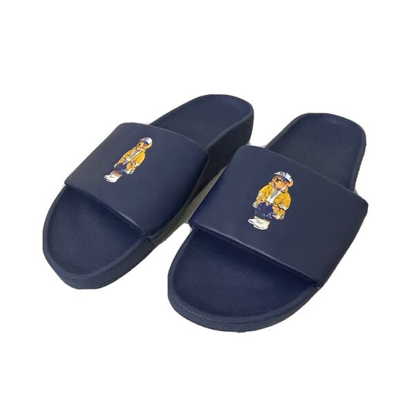 Polo Ralph Lauren Cayson Bear Pool Slide Men\'s Size 11 / 11.5 Navy Blue Sandals main image 7